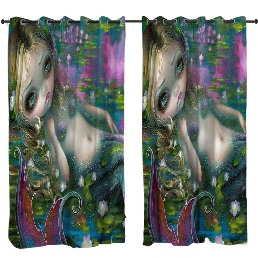 Fine Fantasy Art Water Lily Pond Monet Mermaid Window Curtains