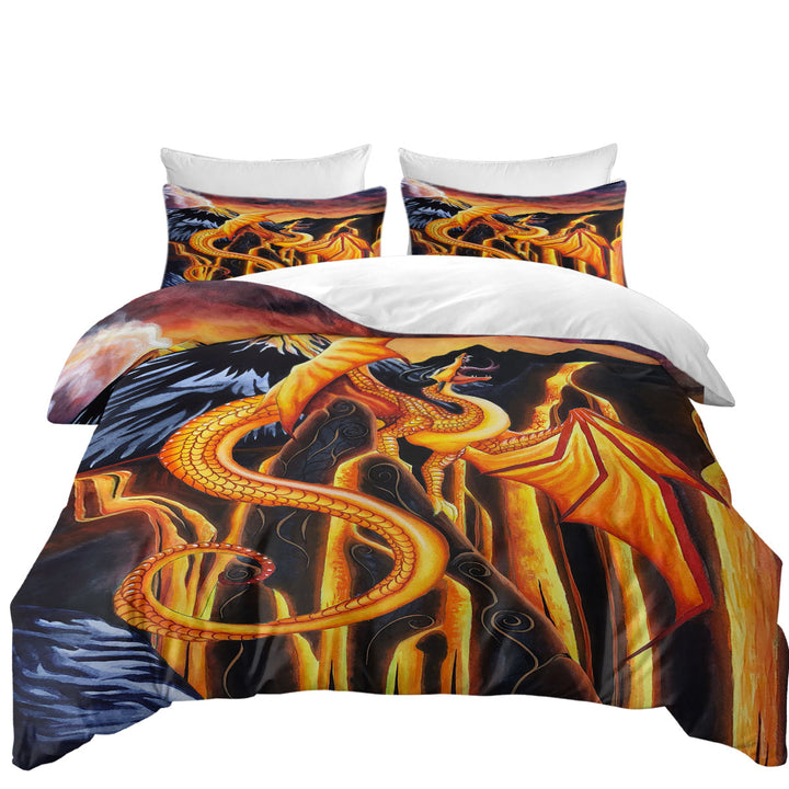 Fire Falls Fantasy Art Painting Dragon Twin xl Duvet Covers