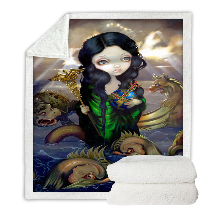 Fleece Blankets of Alchemical Seas Sea Maiden and Monsters Spirits