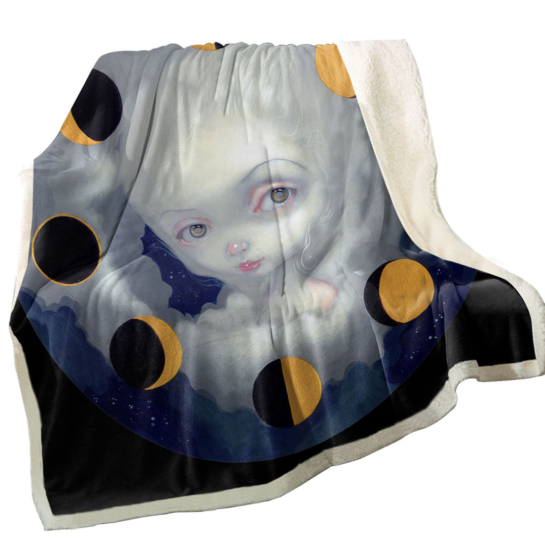 Fleece Blankets of the Night Sky Moon Phases Girl