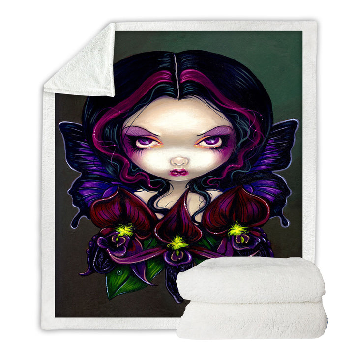 Fleece Blankets with Black Orchid Fairy