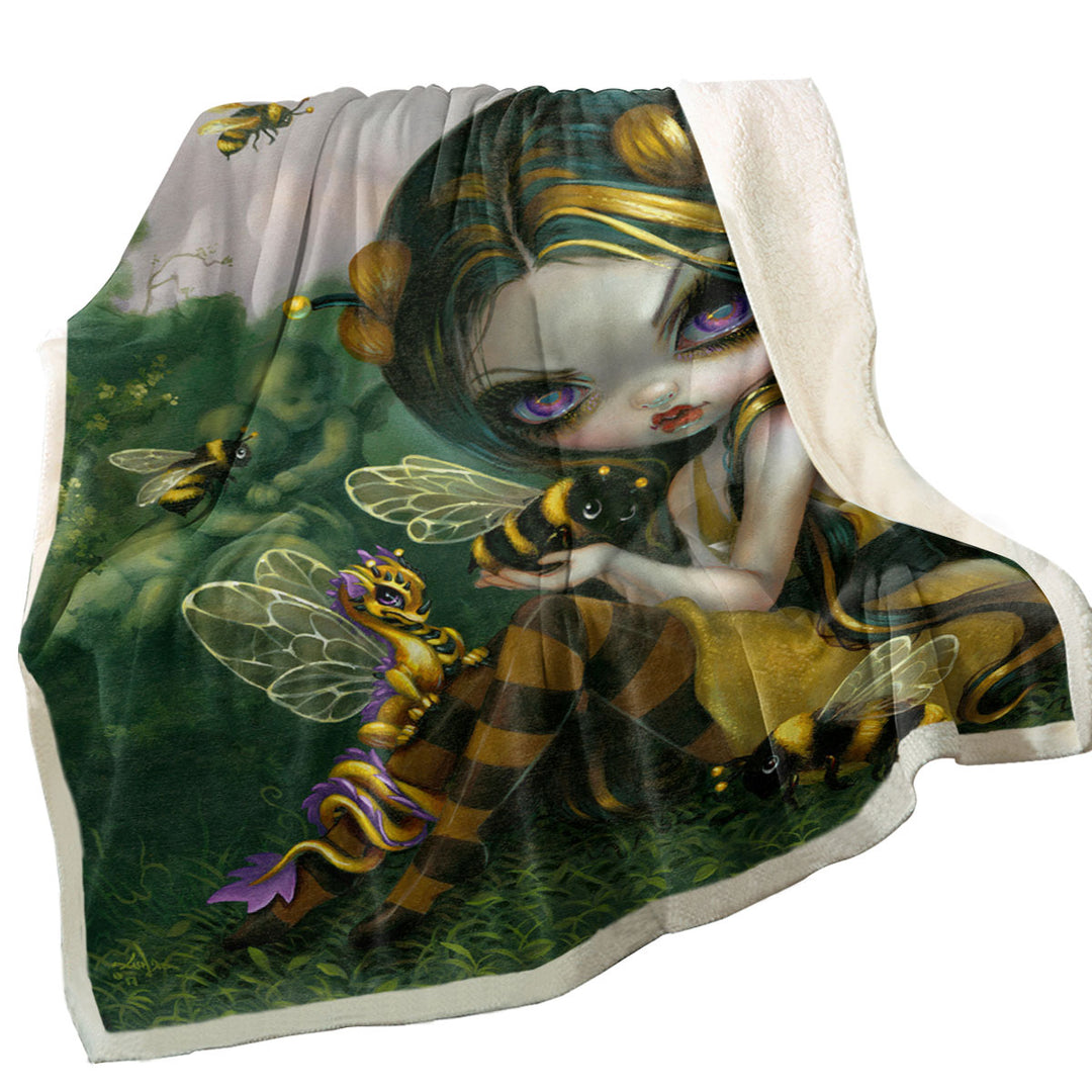 Fleece Blankets with Bumblebee Dragonling and Bee Fairy