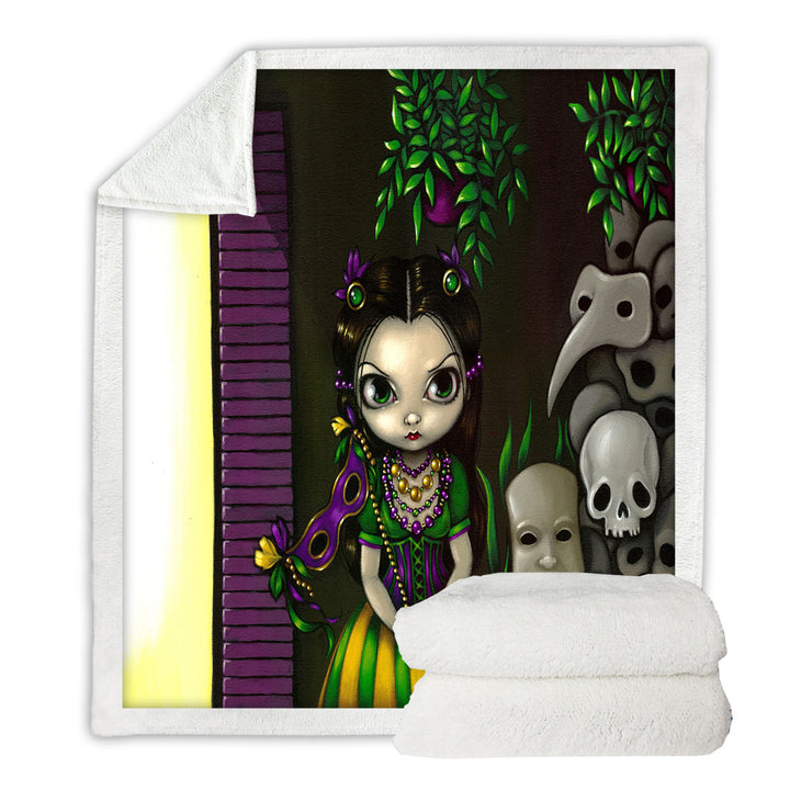 Fleece Blankets with Ghosts of Mardi Gras Lovely Maiden and Masks