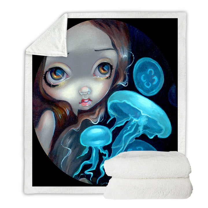 Fleece Blankets with Jellyfish Portal Underwater Fantasy Mermaid