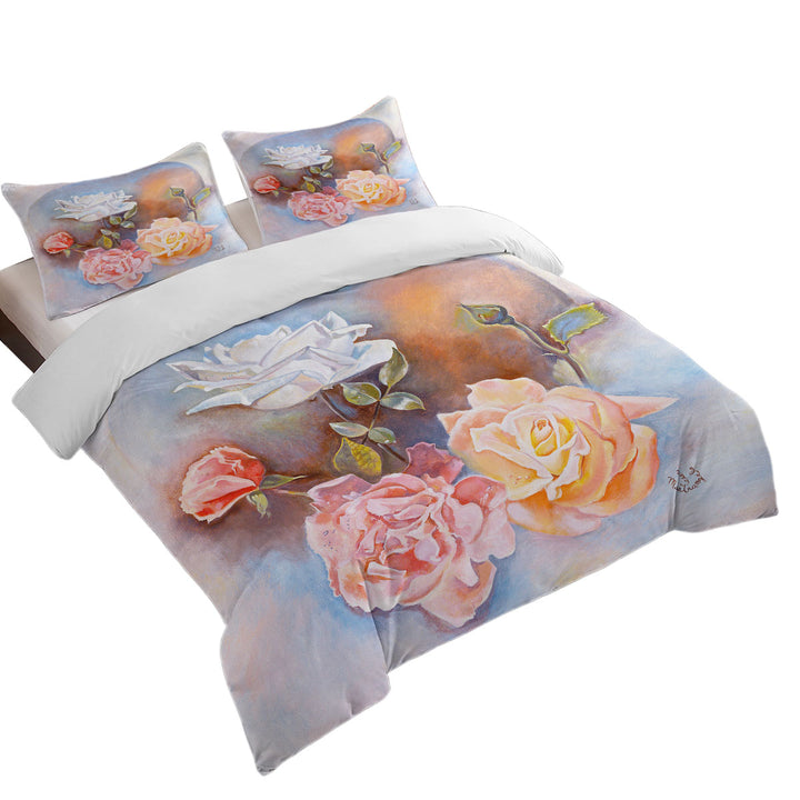 Floral Art Painting Beautiful Multi Colored Roses Duvet Cover