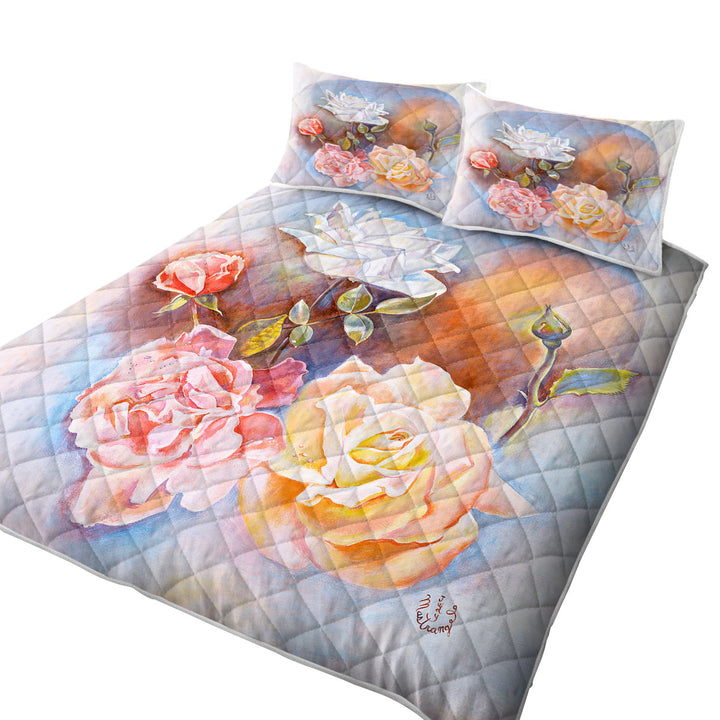 Floral Art Painting Beautiful Multi Colored Roses Quilts