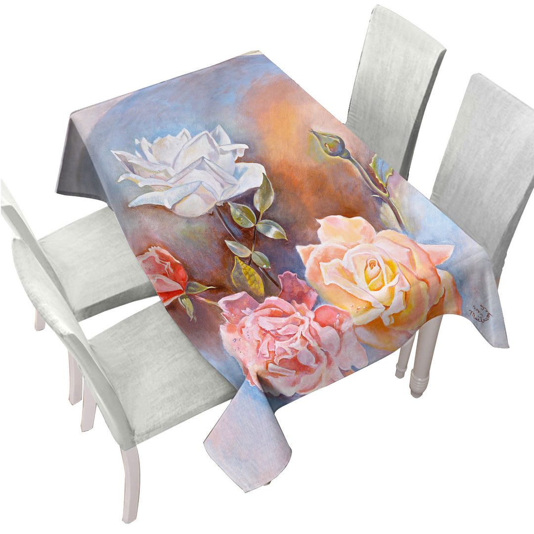 Floral Art Painting Beautiful Multi Colored Roses Table Cover