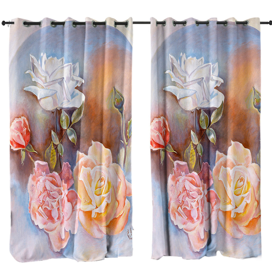 Floral Art Painting Beautiful Multi Colored Roses Window Curtains