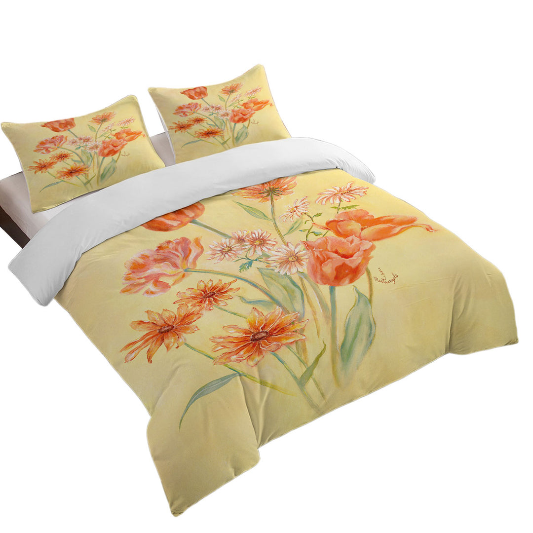 Floral Art Painting Tulips and Daisies Flowers Duvet Cover