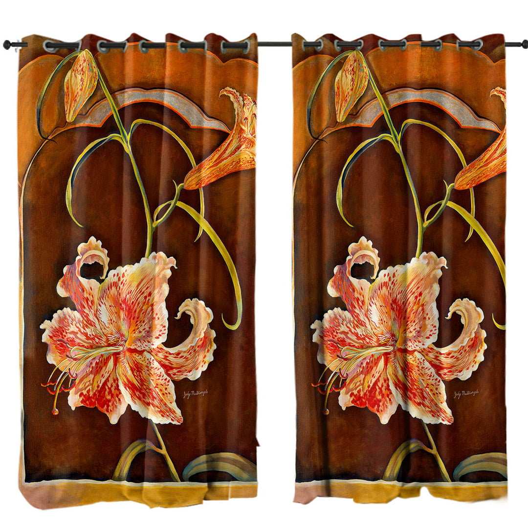 Floral Art Tiger Lilies Flowers Drapes and Curtains