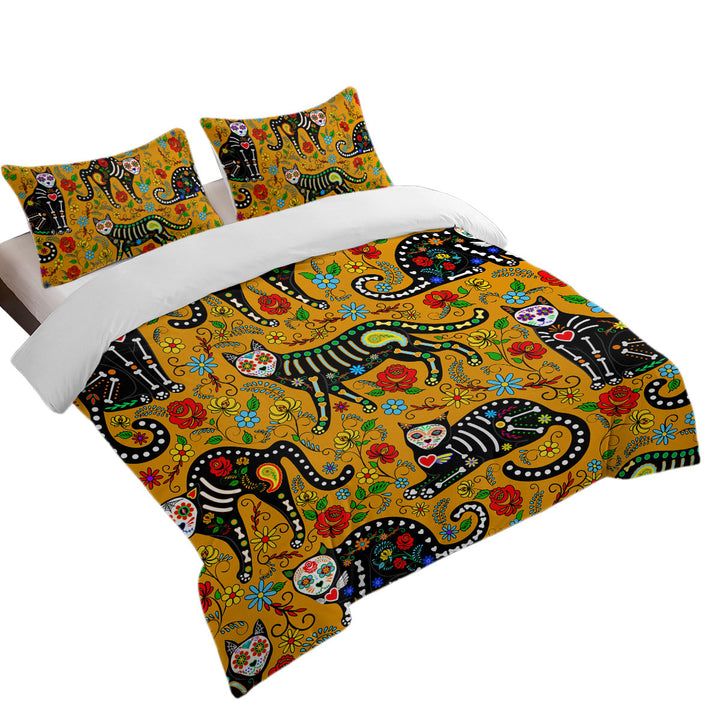 Floral Day of the Dead Cats Coverlets