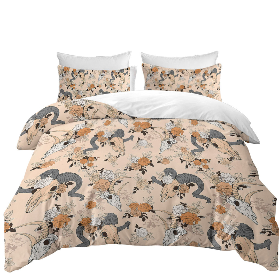 Floral Goat Skulls Duvet Cover