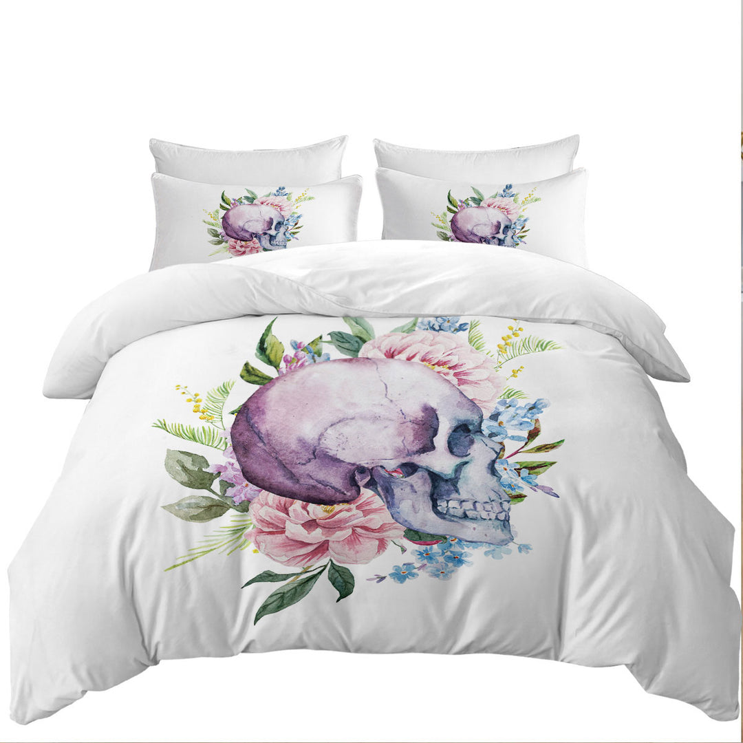 Floral Human Skull Bed Covers