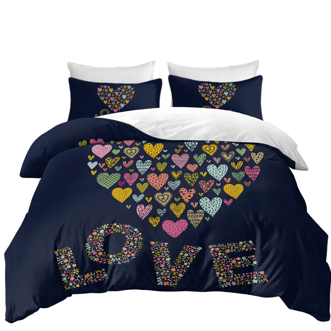 Floral Love and Multi Colored Heart of Hearts Duvet Covers