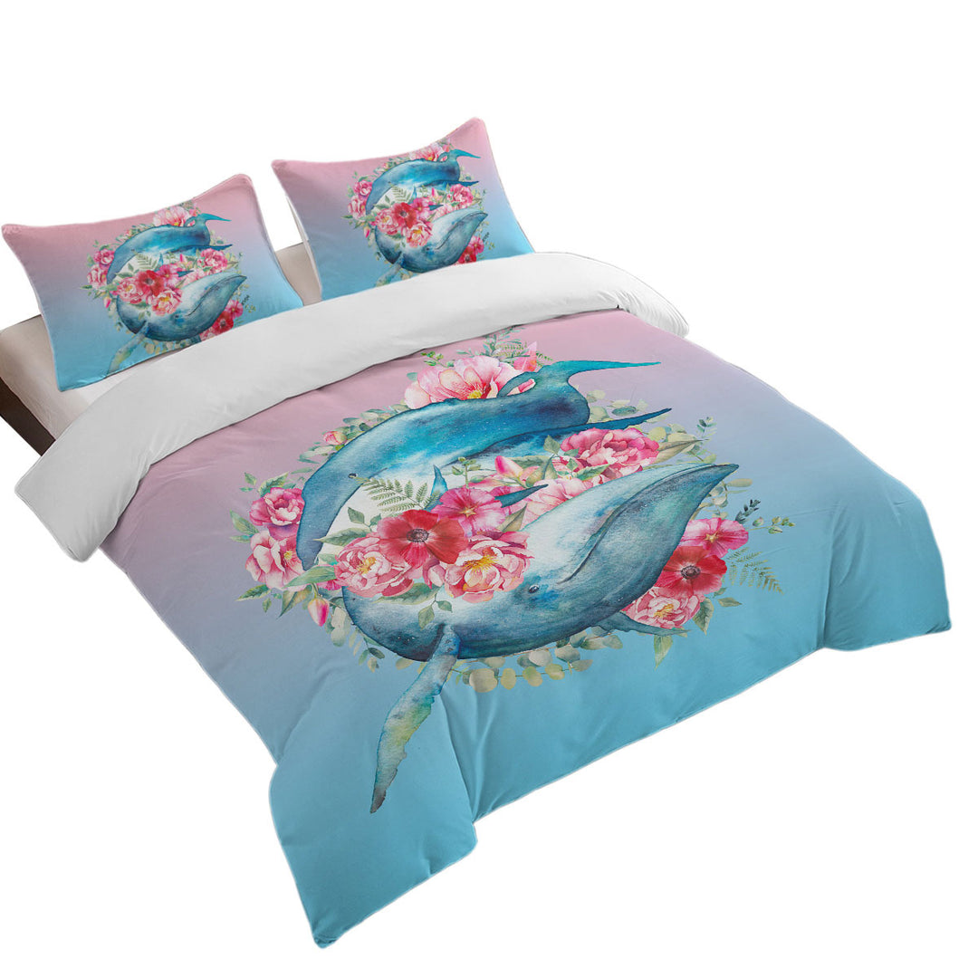 Floral Whales Comforter Cover