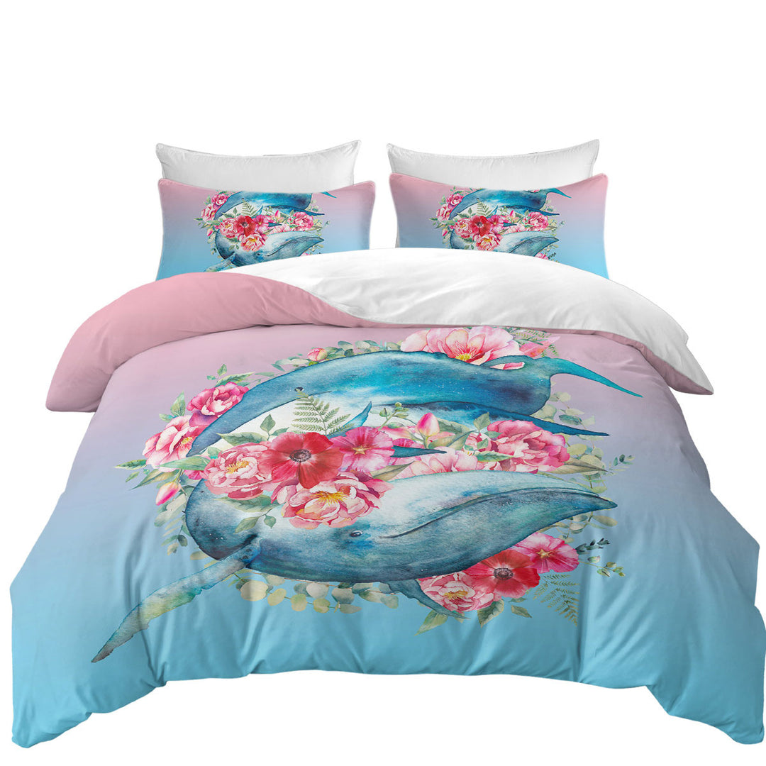 Floral Whales Duvet Cover