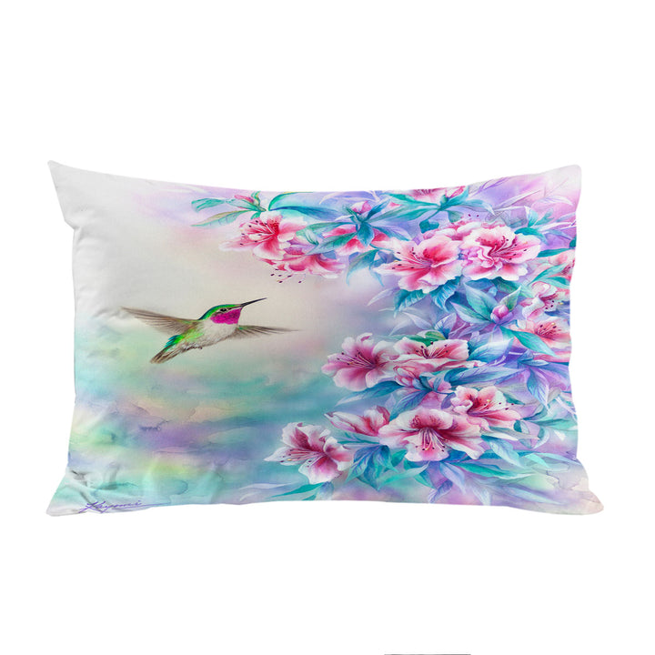 Flower Art Pinkish Hibiscus and Hummingbird King Pillow Cases