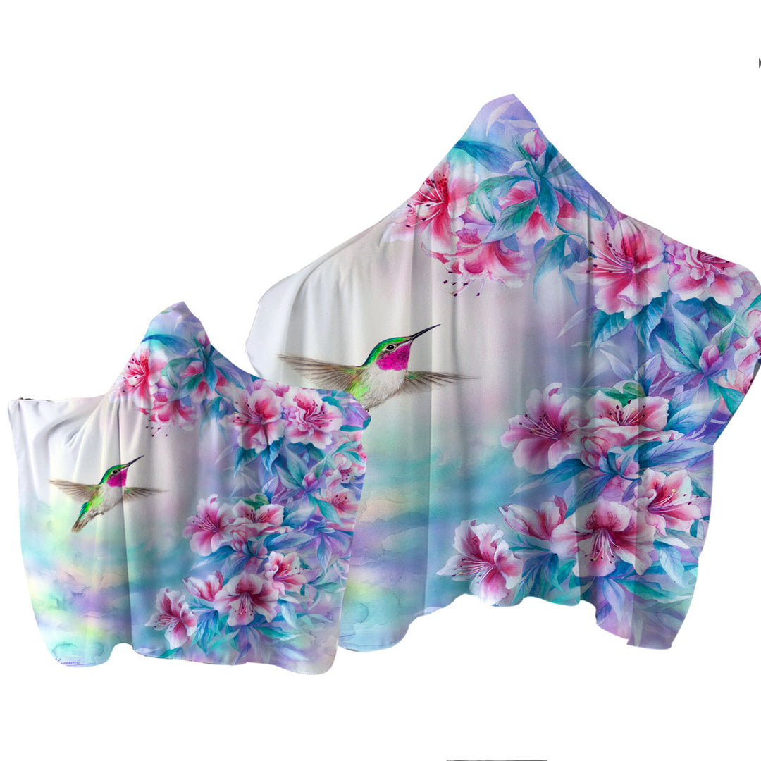 Flower Art Pinkish Hibiscus and Hummingbird Towel Hoodie