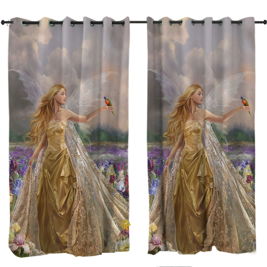 Flower Field and the Beautiful Blonde Fairy Curtains for Living Room