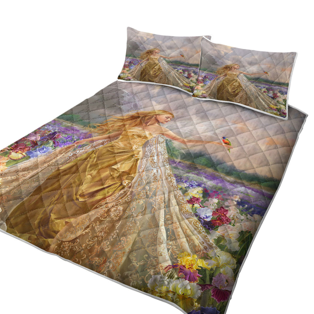 Flower Field and the Beautiful Blonde Fairy Quilts for Beds