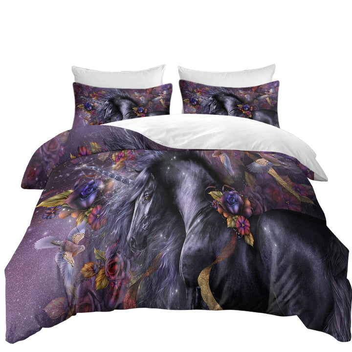 Flowers Birds and Beautiful Magical Unicorn Horse Oversized King Duvet Cover