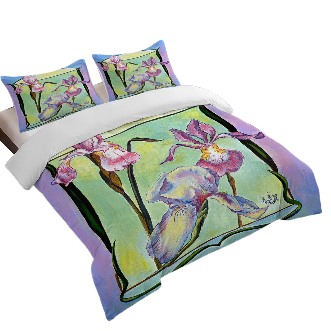 Flowers Painting Art Deco Irises Coverlets