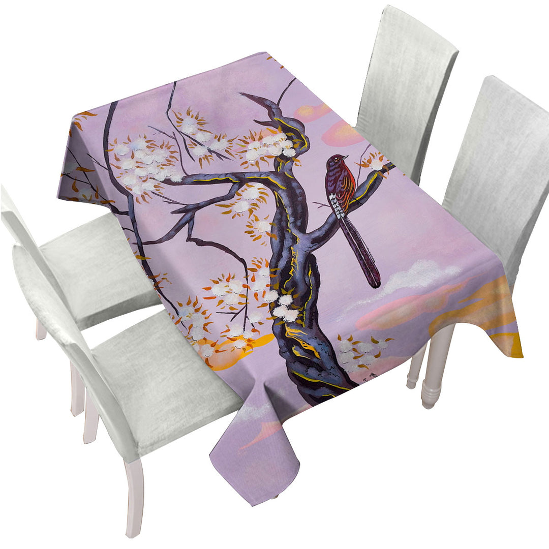 Flowers Painting Bird on Lavender Custom table Covers