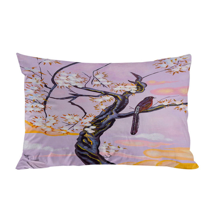 Flowers Painting Bird on Lavender Pillow Cases