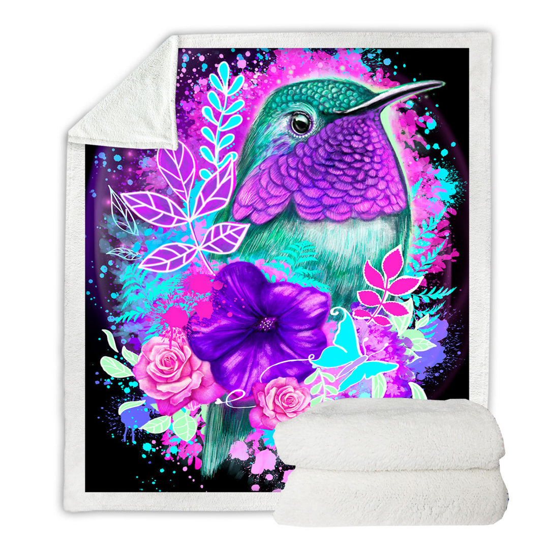 Flowers and Hummingbird Sherpa Blanket