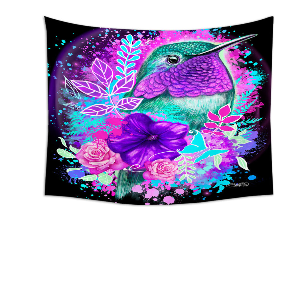 Flowers and Hummingbird Tapestry Wall Decor