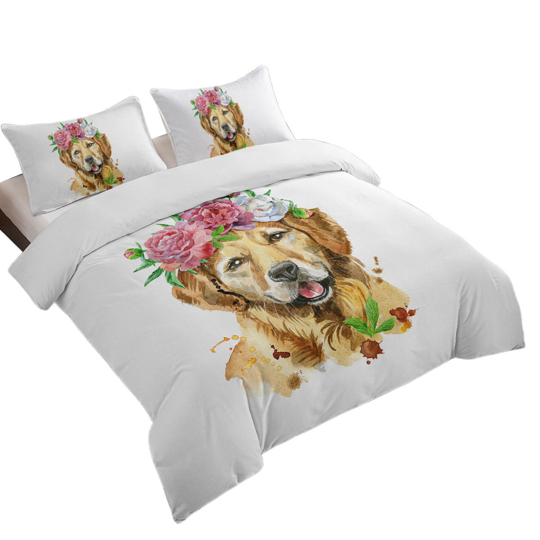 Flowery Labrador Dog King Quilt Cover