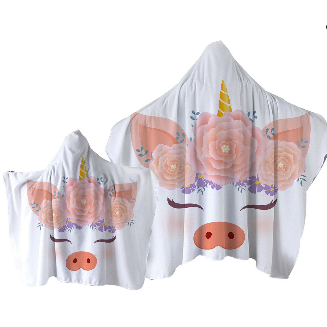 Flowery Unicorn Piggy Towel with Hood