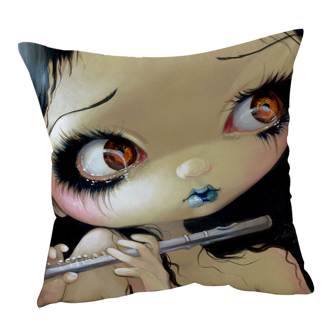 Flute Cushion Covers Faces of Faery _168 Cute Girl Playing the Flute