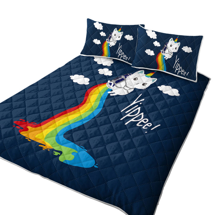 Flying Unicorn Cat King Size Bedspreads