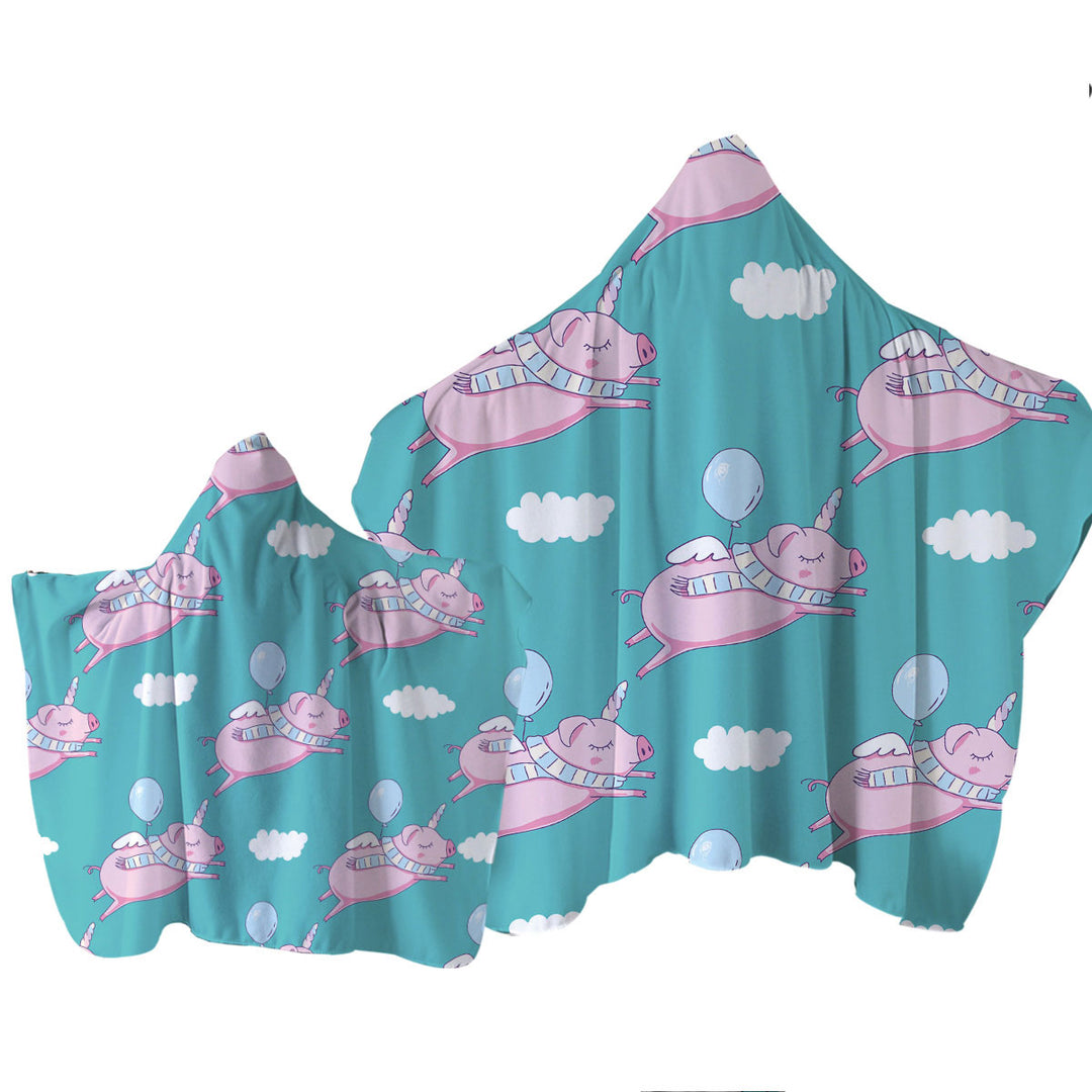 Flying Unicorn Pigs Hooded Beach Towel