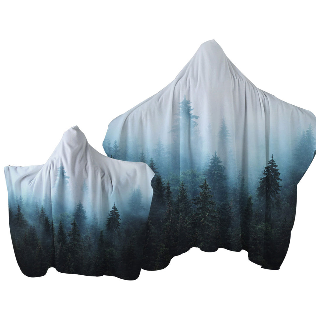 Foggy Pine Forest Hooded Beach Towel