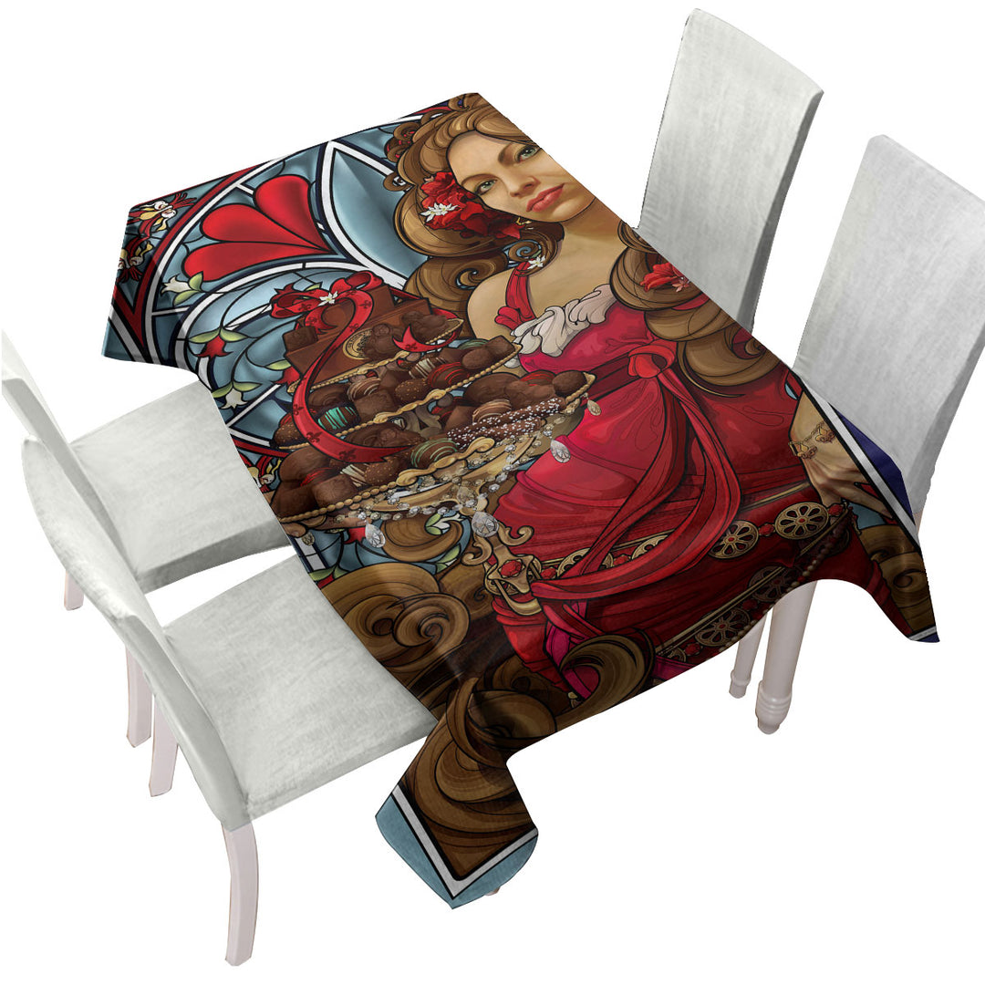 For the Love of Chocolate Beautiful Woman Tablecloth