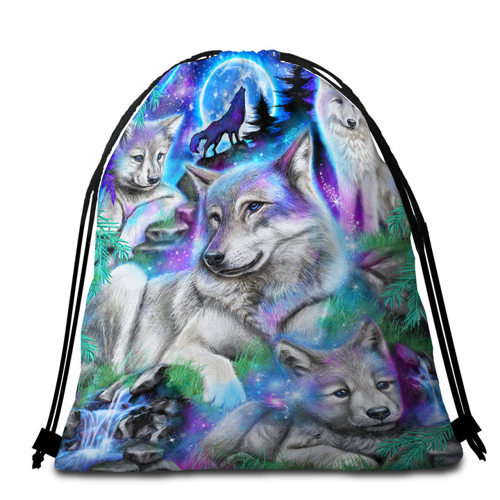 Forest Animals Art Daydream Galaxy Wolves Beach Bags and Towels