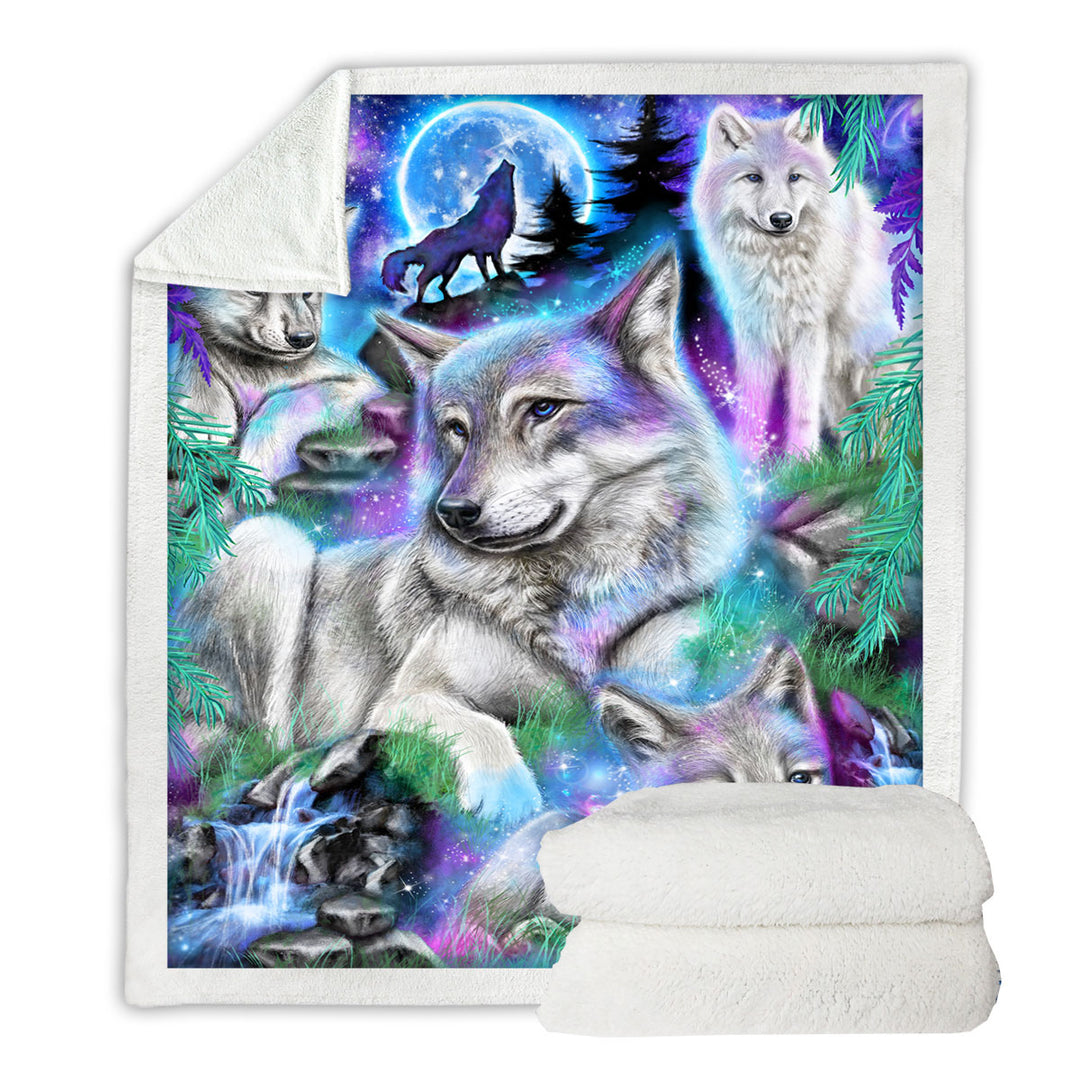 Forest Animals Art Daydream Galaxy Wolves Fleece Blankets