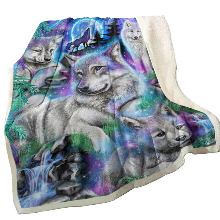 Forest Animals Art Daydream Galaxy Wolves Sherpa Blanket