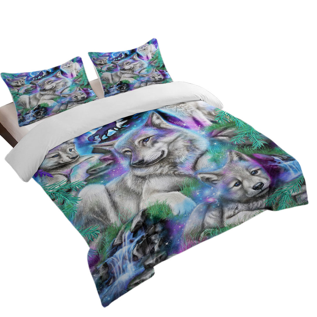 Forest Animals Art Daydream Galaxy Wolves full Size Duvet Cover