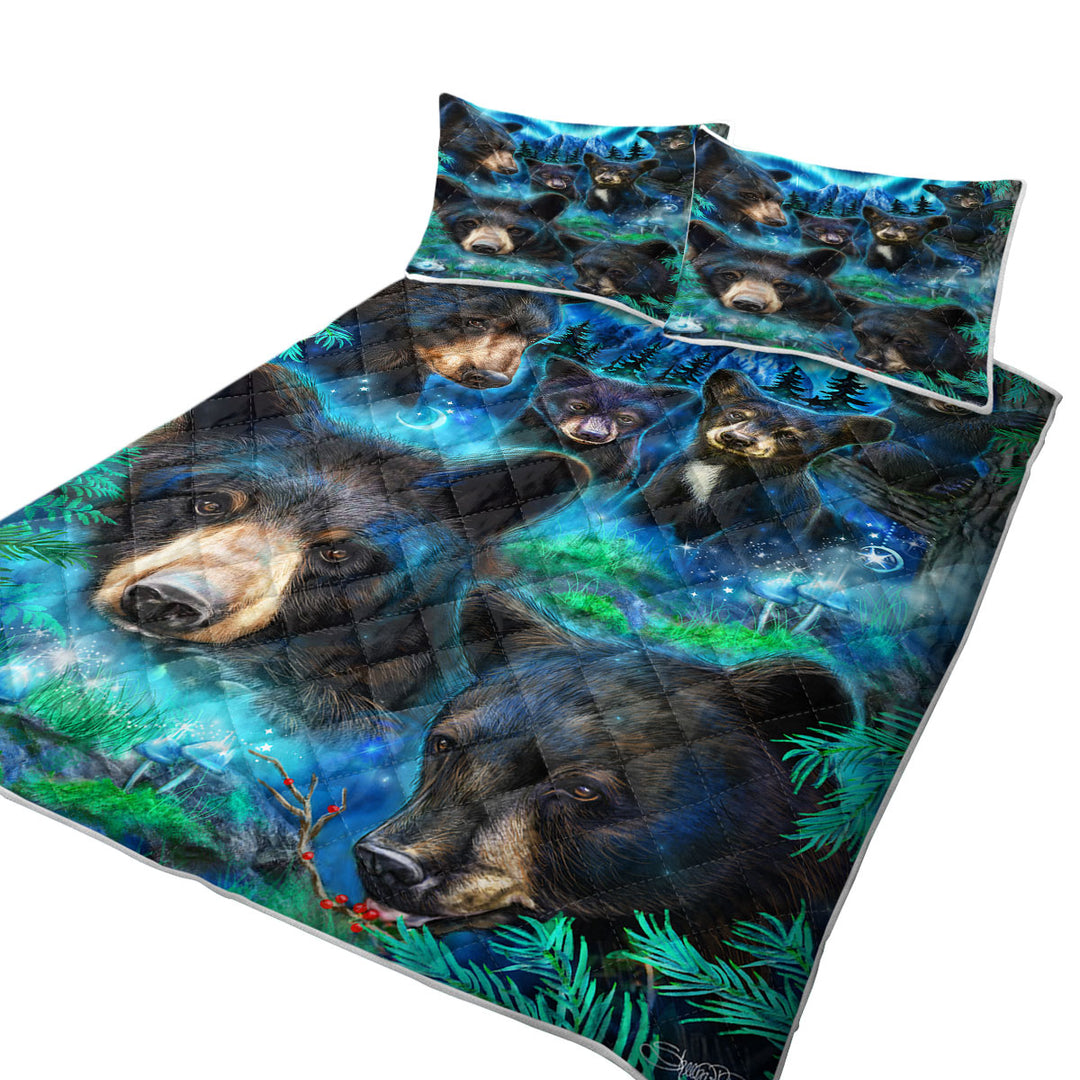 Forest Animals Art Daydream Moonlit Black Bears California King Quilt Sets