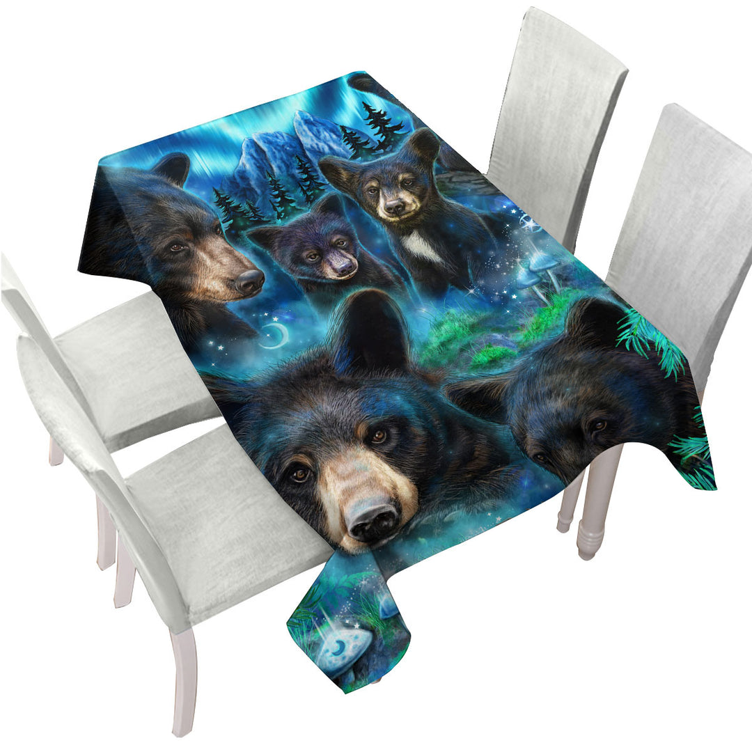 Forest Animals Art Daydream Moonlit Black Bears Custom table cloth