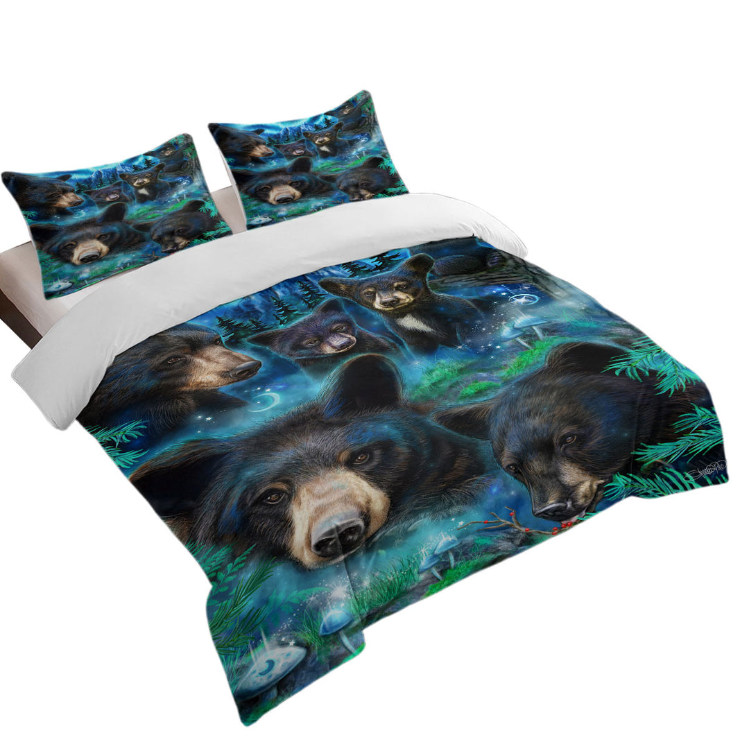 Forest Animals Art Daydream Moonlit Black Bears Duvet Covers