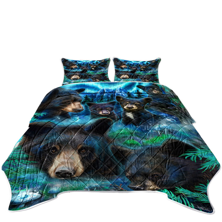 Forest Animals Art Daydream Moonlit Black Bears Quilts