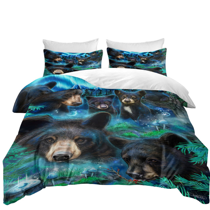 Forest Animals Art Daydream Moonlit Black Bears full Size Duvet Cover