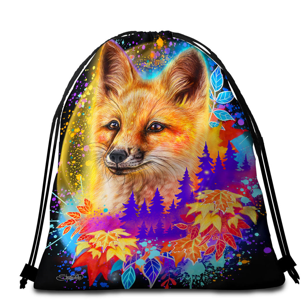 Forest Animals Art Red Fox Beach Towel Bags