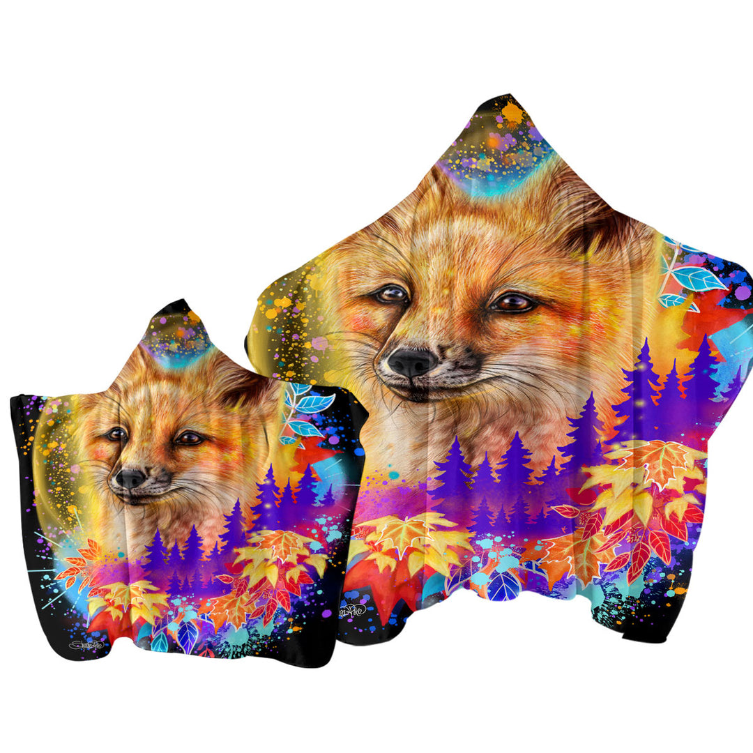 Forest Animals Art Red Fox Spirit Hooded Beach Towel