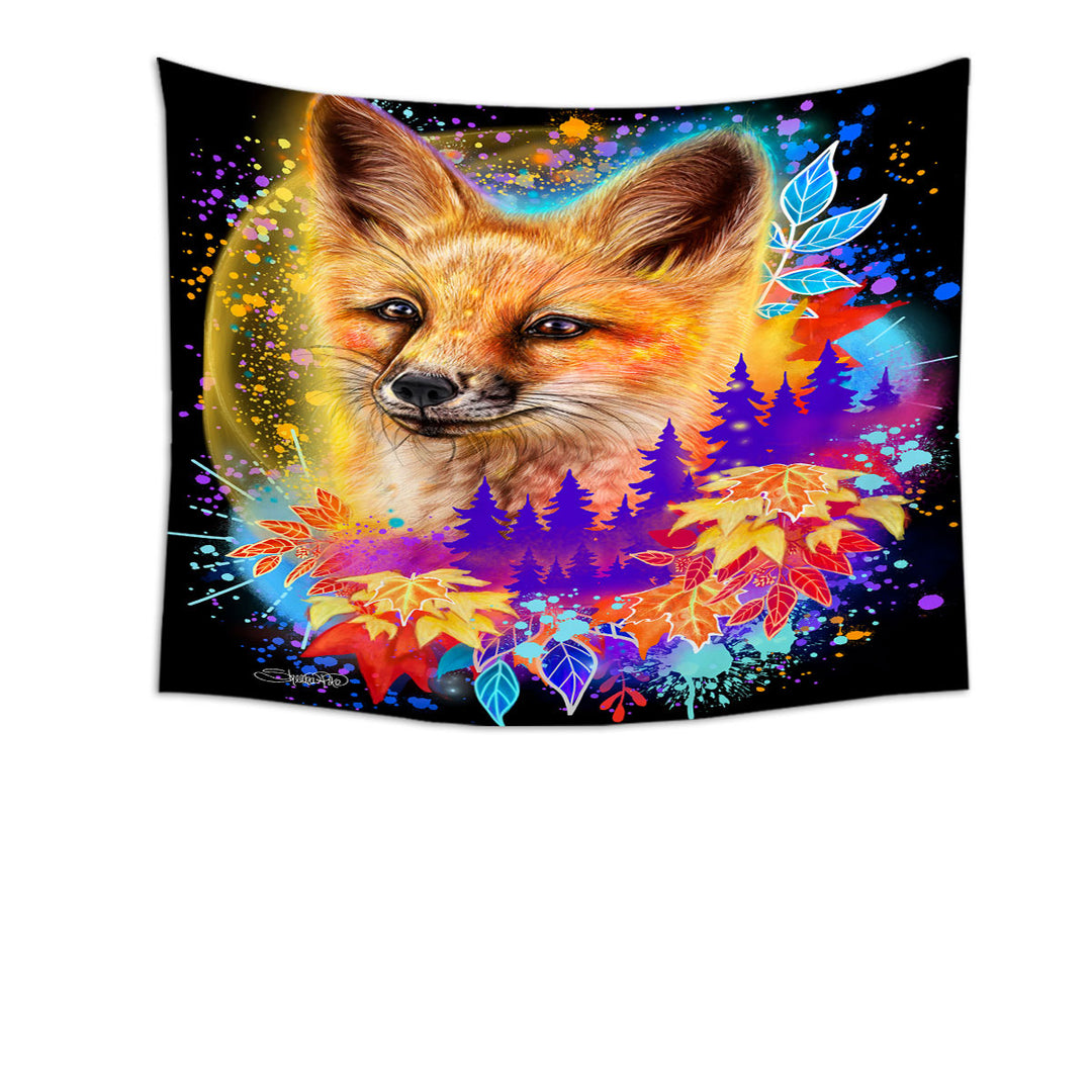 Forest Animals Art Red Fox Wall Decor Tapestry