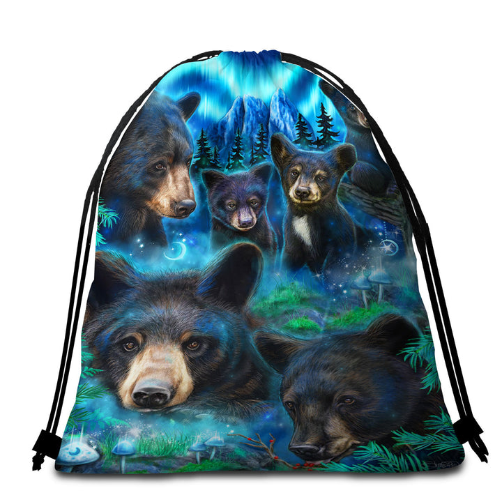 Forest Animals Beach Towel Bags Art Daydream Moonlit Black Bears